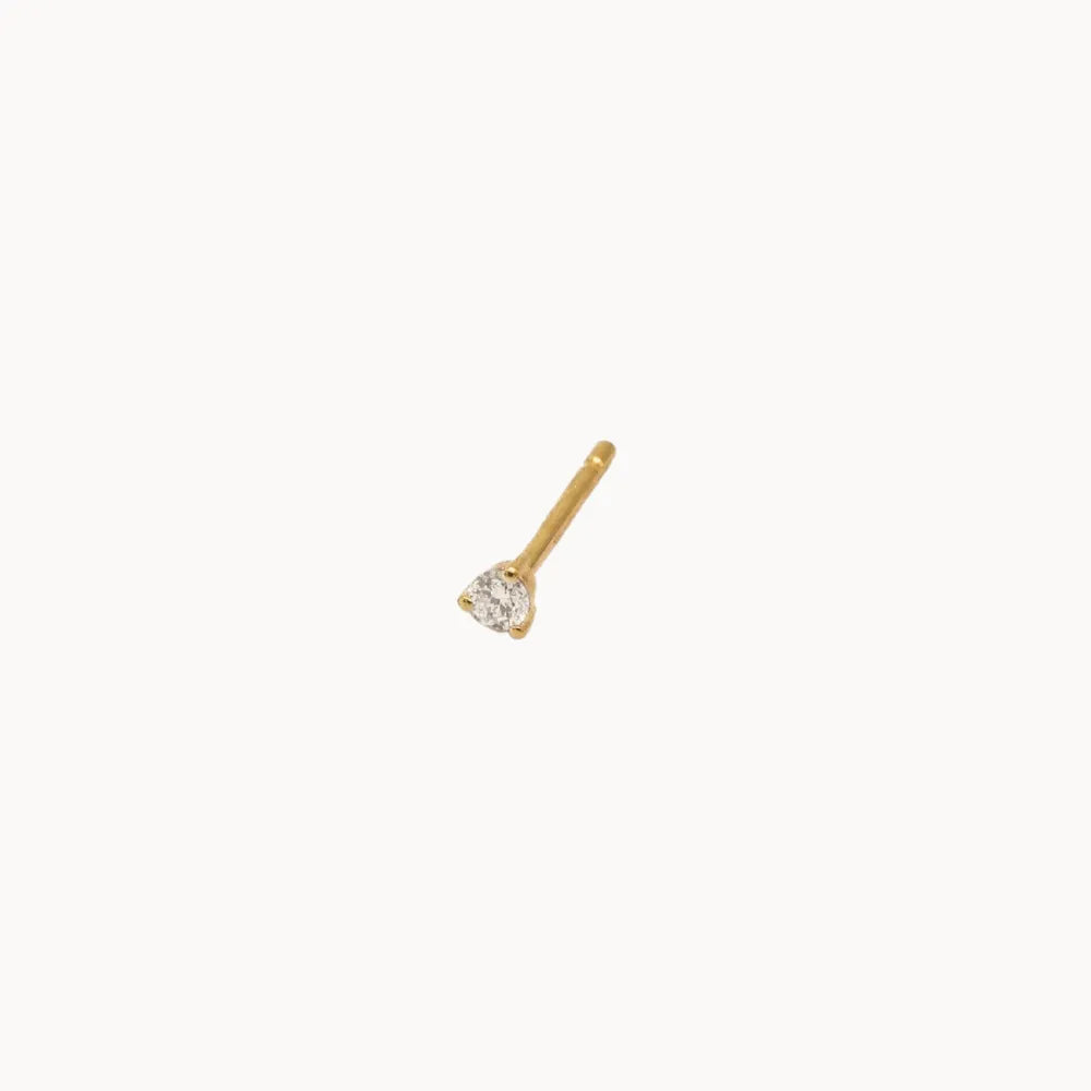 single 2mm diamond stud earring in yellow gold