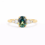 5 Stone Wed-fit Green Sapphire Engagement Ring on a white background