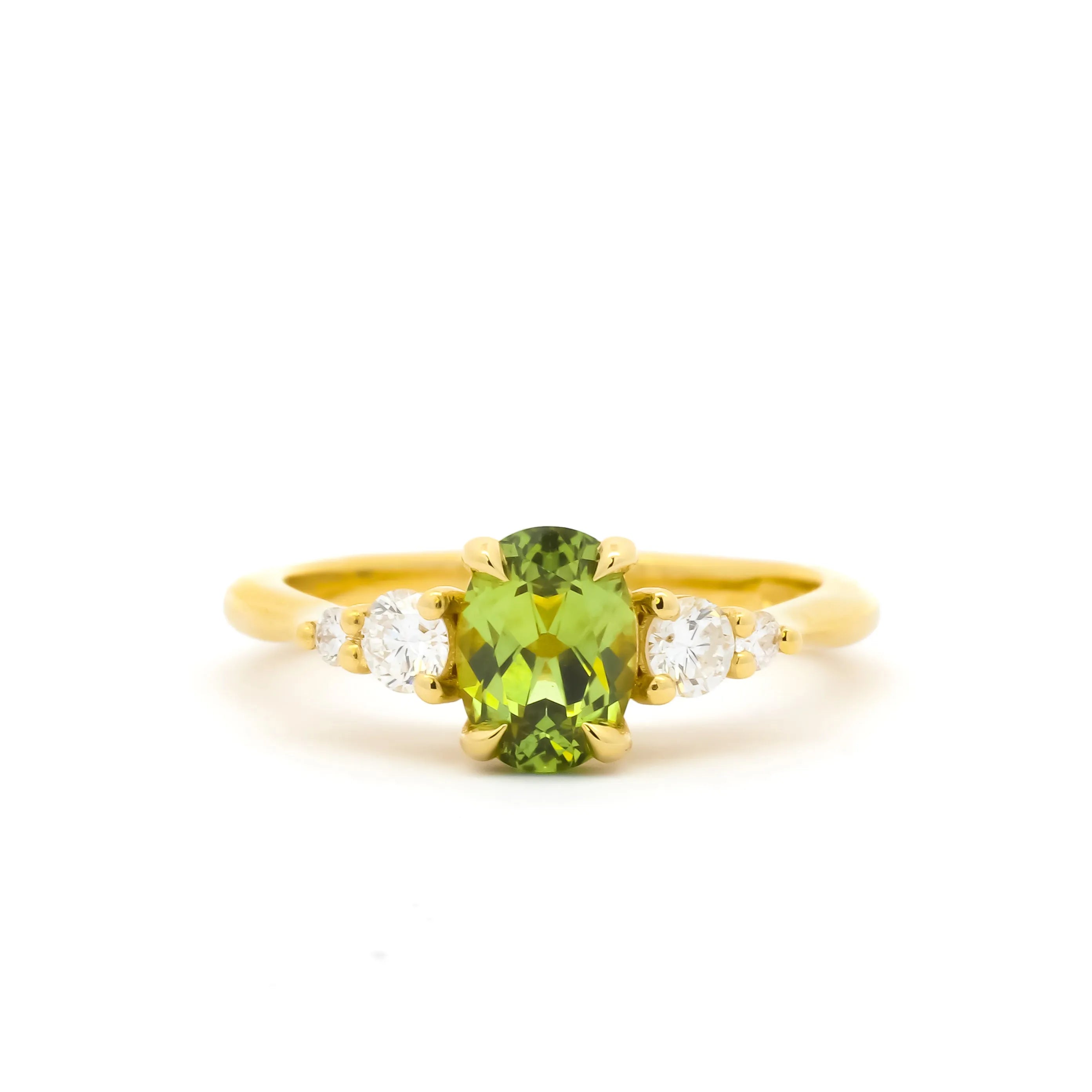 5 Stone Light Green Sapphire Engagement Ring with Diamonds-Engagement Rings-Wild Fawn Jewellery