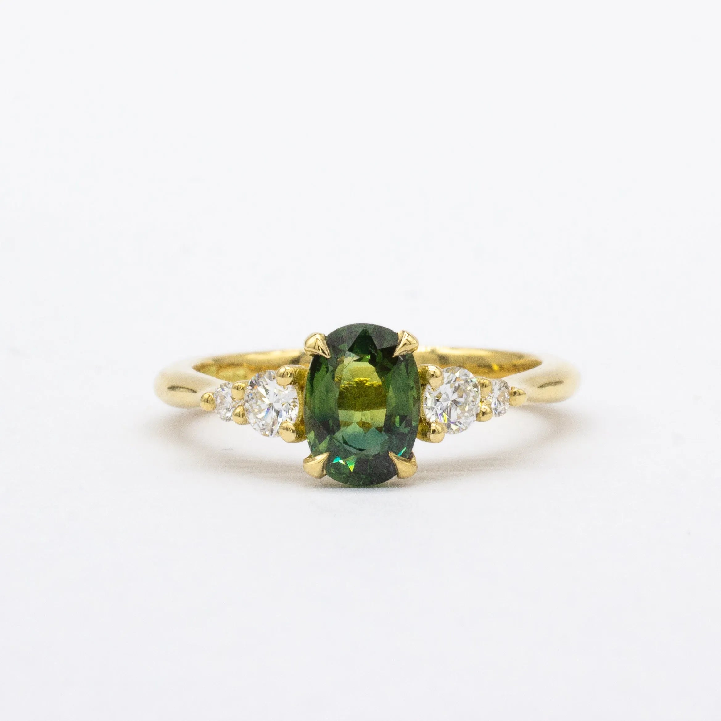 5 Stone Green Sapphire Engagement Ring with Diamonds-Engagement Rings-Wild Fawn Jewellery