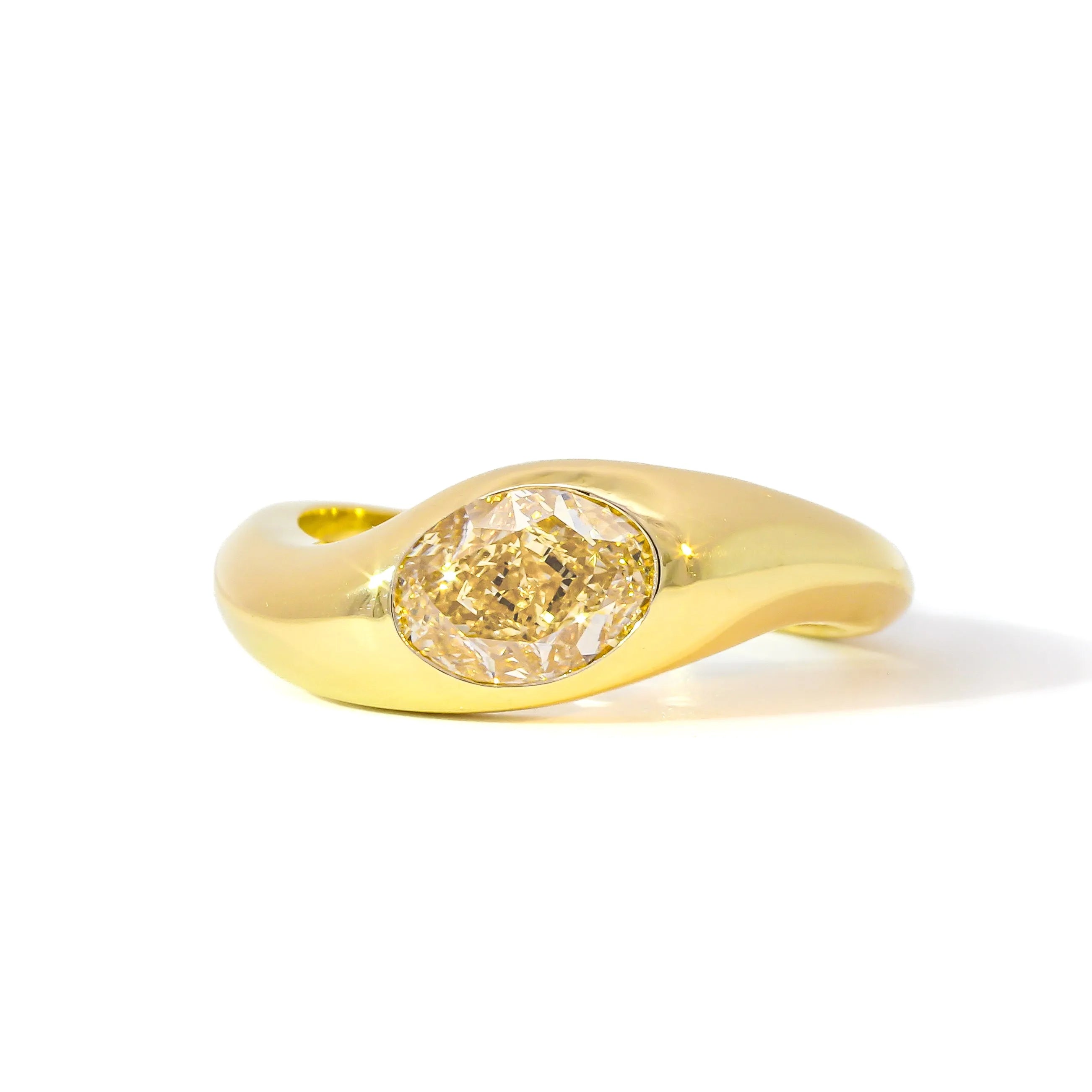 East-West Oval Bezel Yellow Diamond Engagement Ring-Engagement Rings-Wild Fawn Jewellery