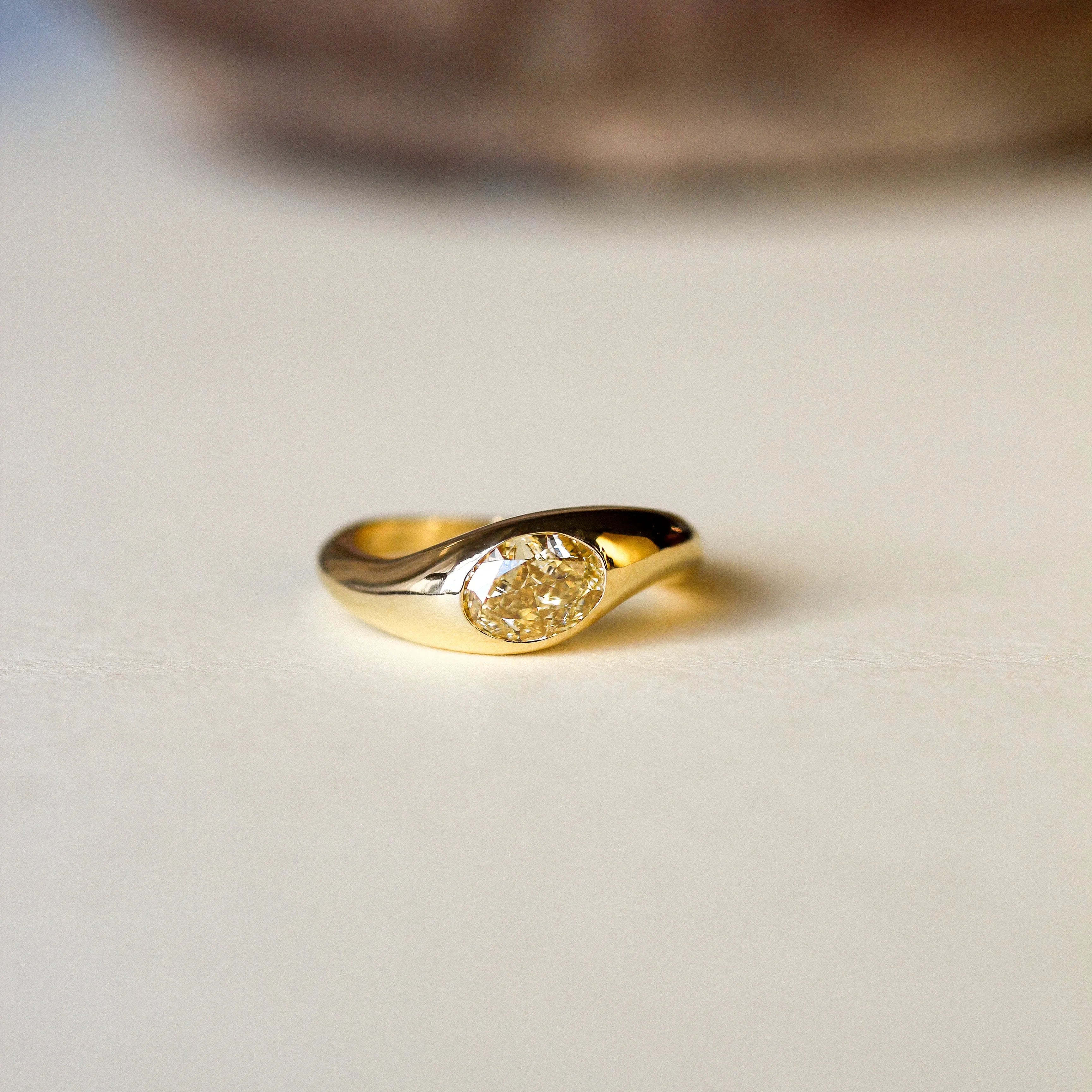 East-West Oval Bezel Yellow Diamond Engagement Ring-Engagement Rings-Wild Fawn Jewellery