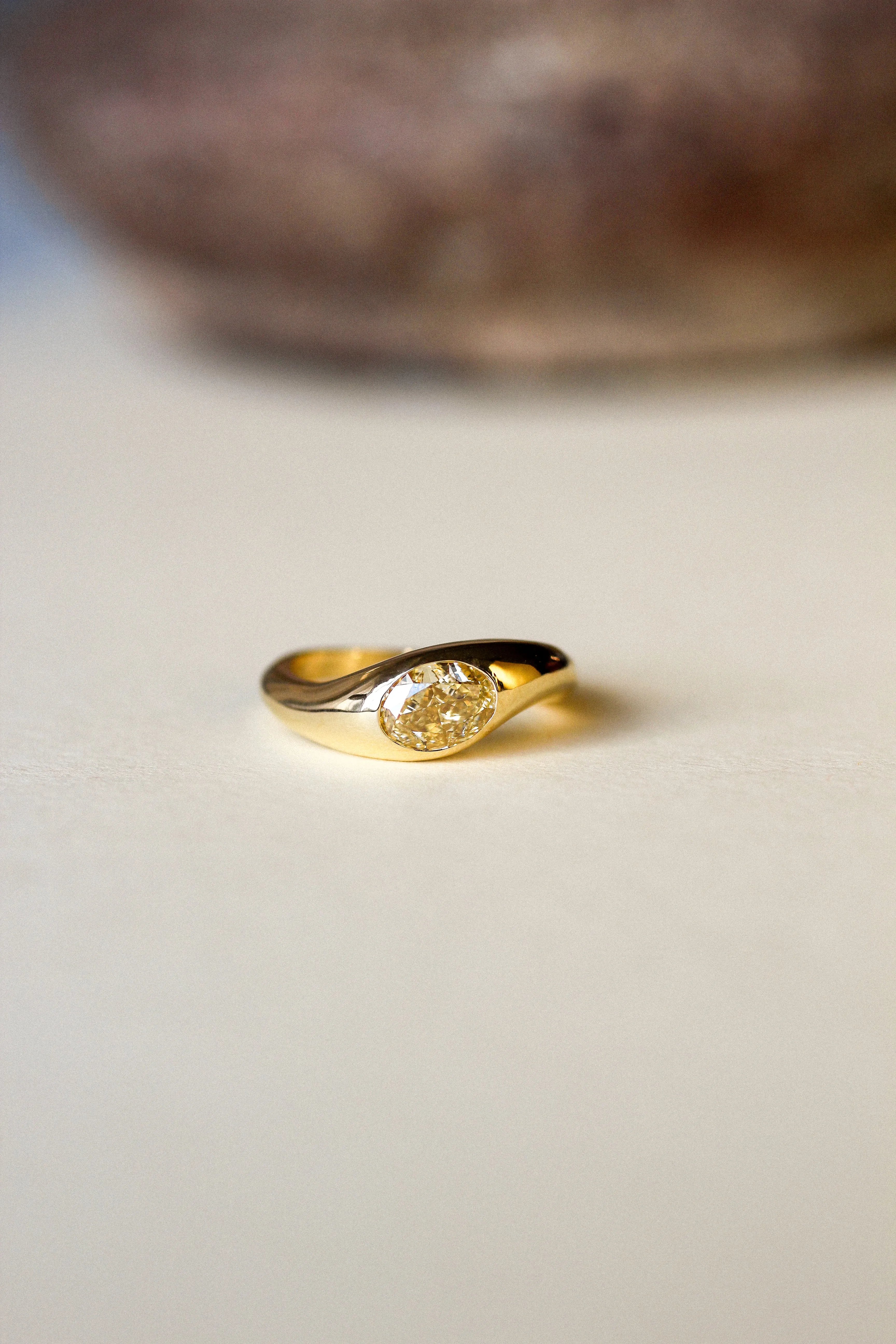 East-West Oval Bezel Yellow Diamond Engagement Ring-Engagement Rings-Wild Fawn Jewellery