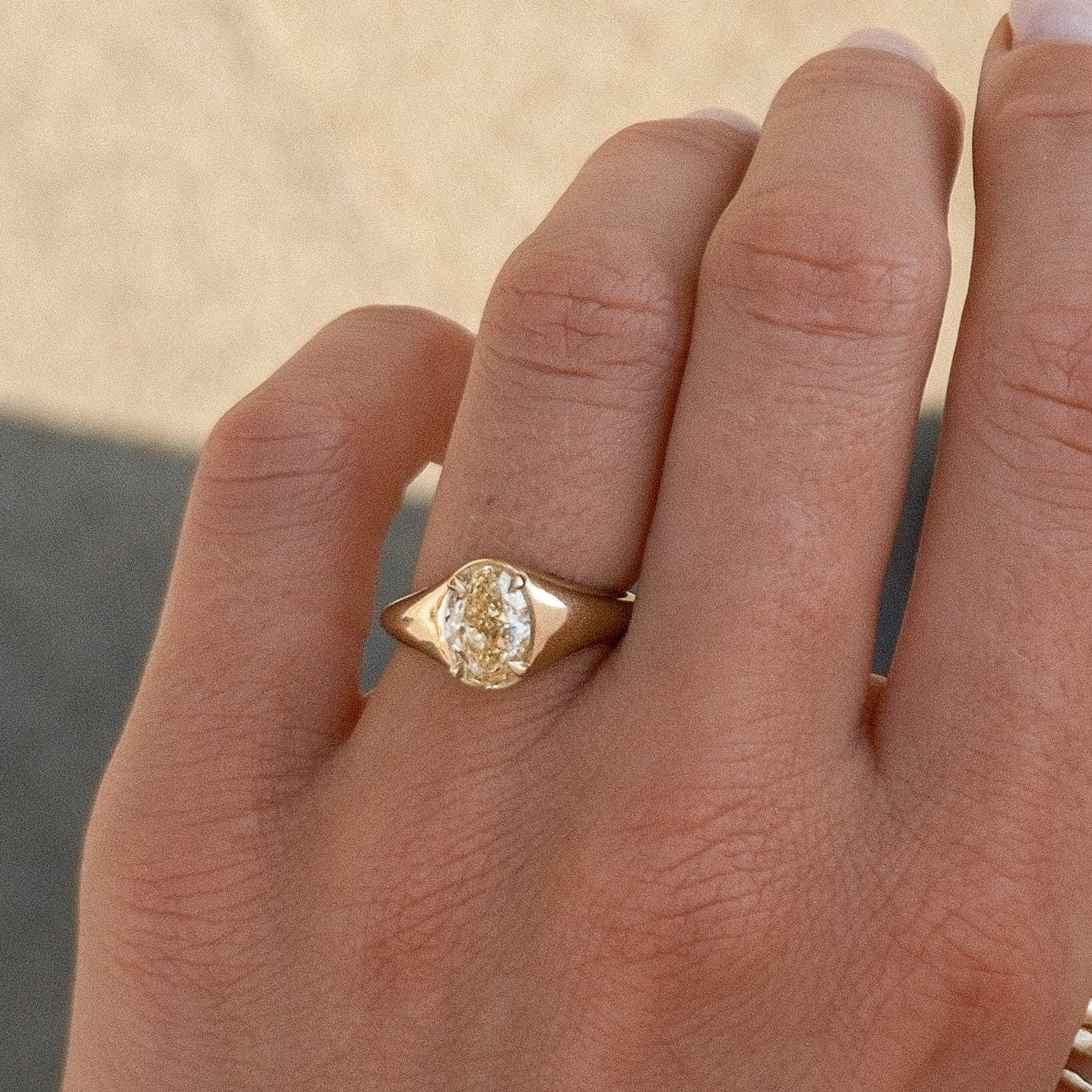 Oval Butter Yellow Diamond Faux Bezel Engagement Ring-Engagement Rings-Wild Fawn Jewellery