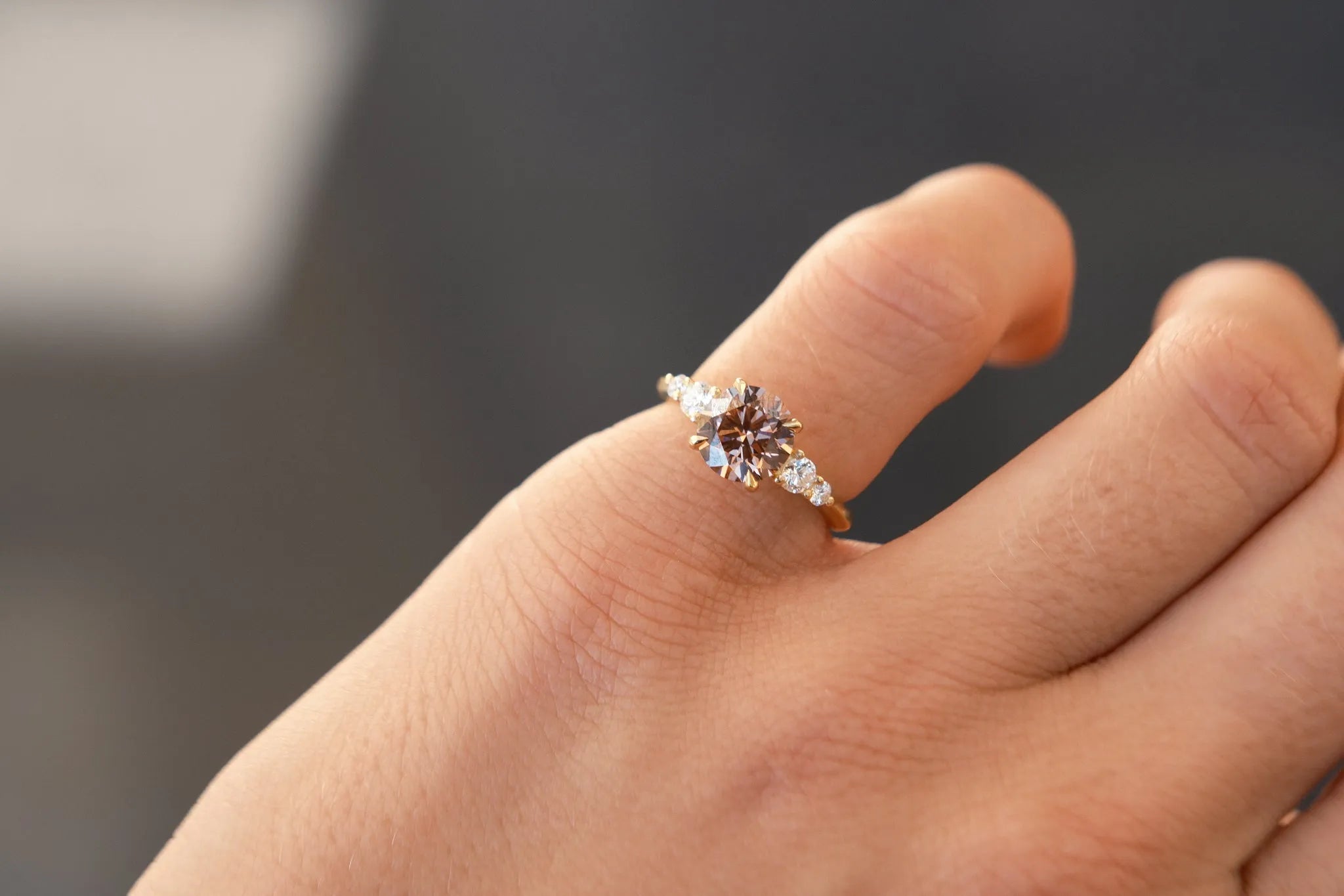 5-Stone Brown Round Diamond Engagement Ring-Engagement Rings-Wild Fawn Jewellery