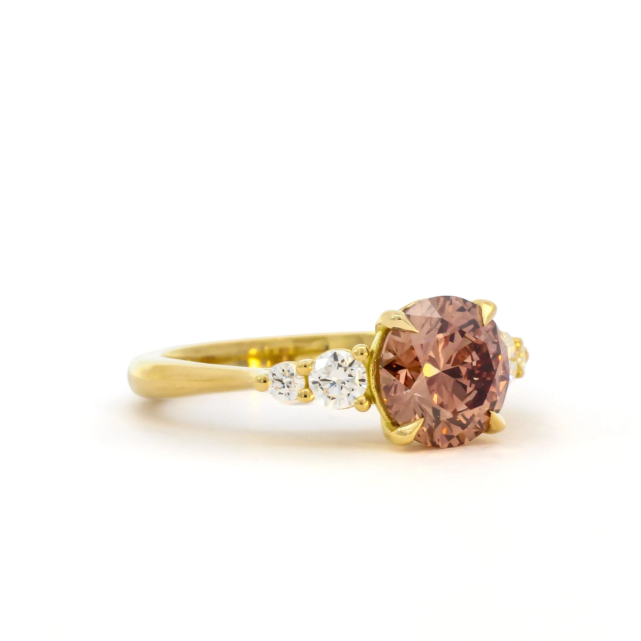 5-Stone Brown Round Diamond Engagement Ring-Engagement Rings-Wild Fawn Jewellery