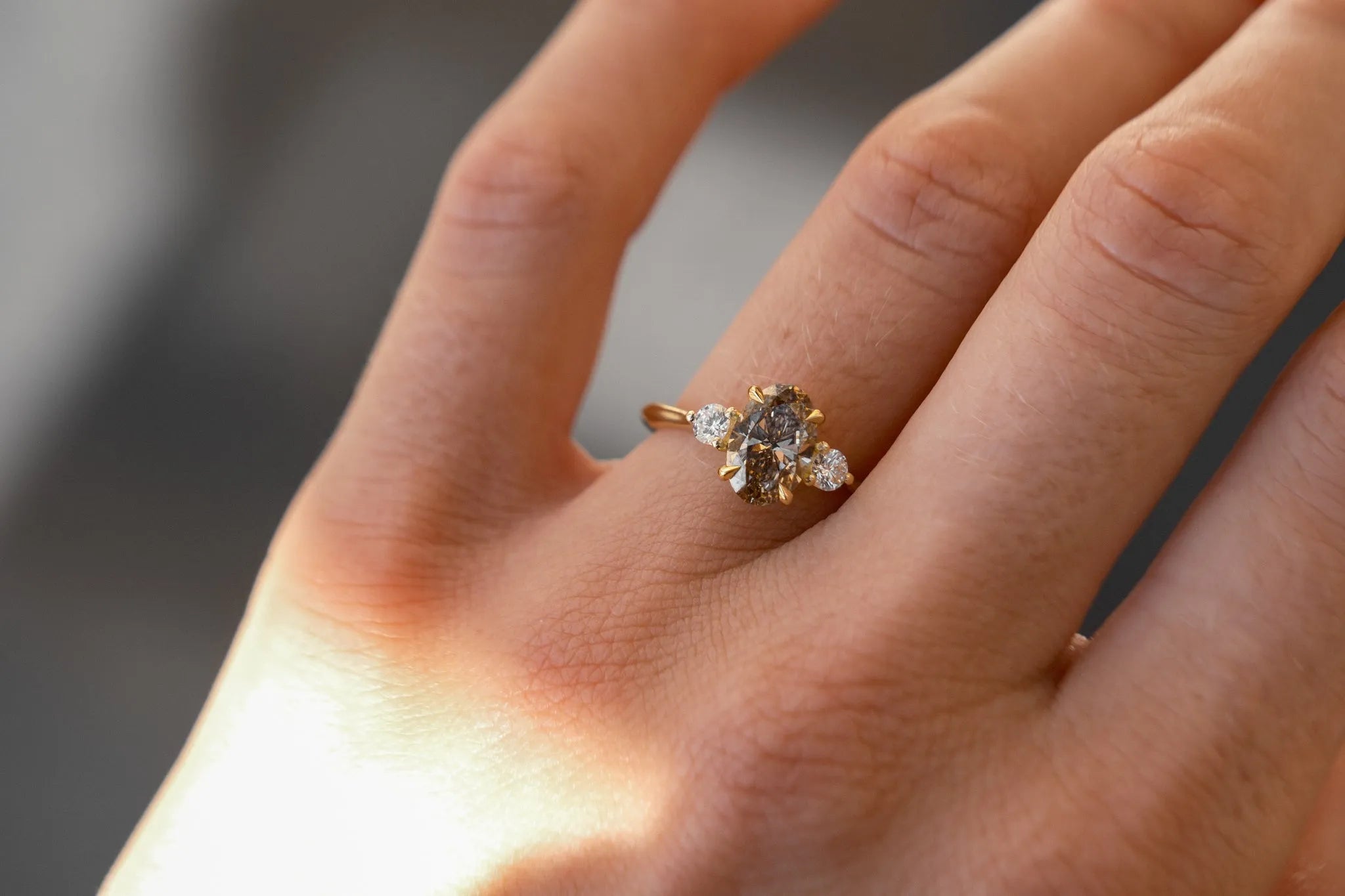 Brown Diamond Oval Trilogy Engagement Ring-Engagement Rings-Wild Fawn Jewellery