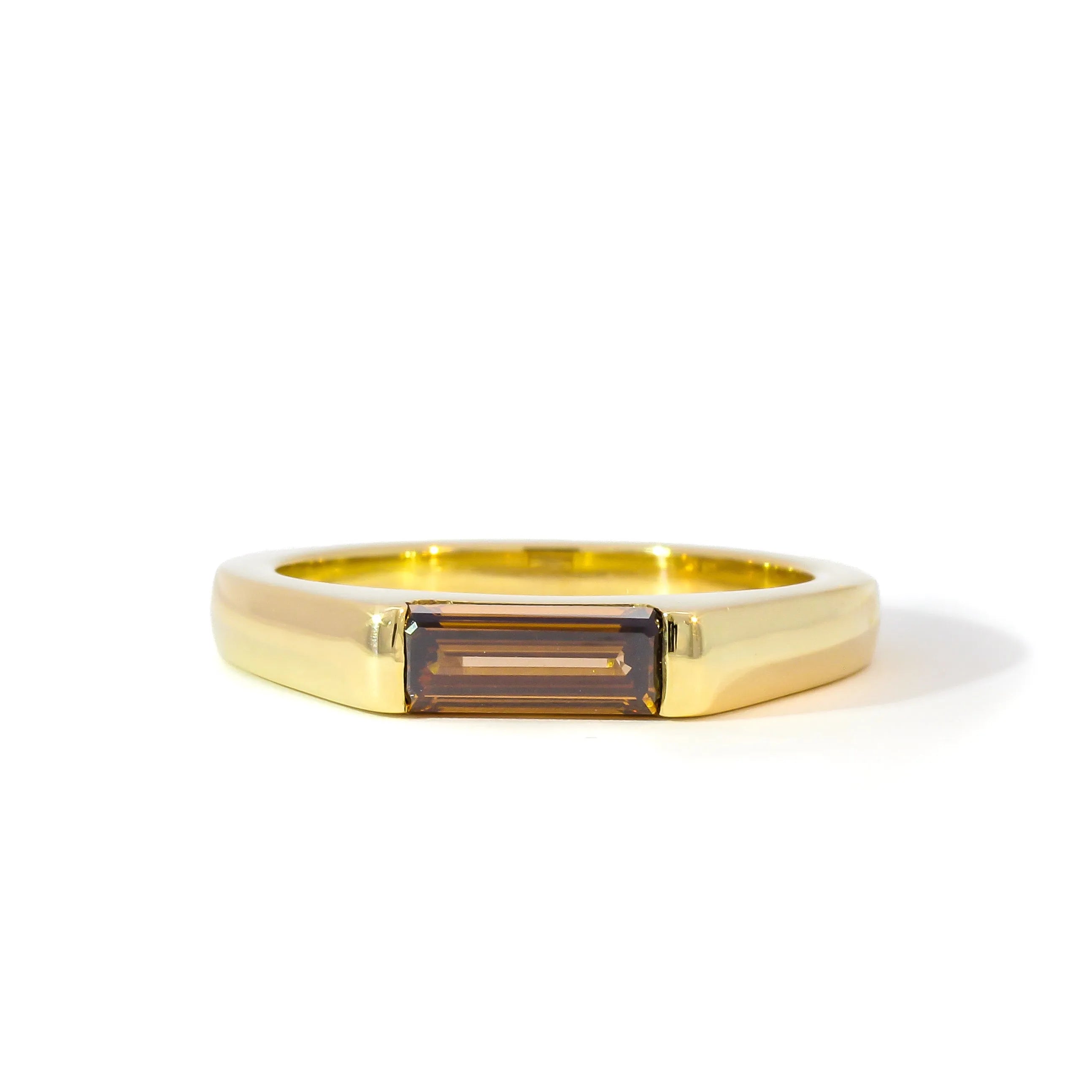 East-West Emerald-Cut Brown Diamond Half Bezel Ring-Engagement Rings-Wild Fawn Jewellery