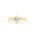 round solitaire diamond engagement ring with 6 round prongs, with wavy molten yellow gold band against a white background