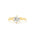 round solitaire diamond engagement ring with 6 round prongs, with wavy molten yellow gold band against a white background