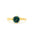 A yellow gold ring featuring a round-cut dark blue green sapphire in a 6-prong setting, shown against a plain white background.