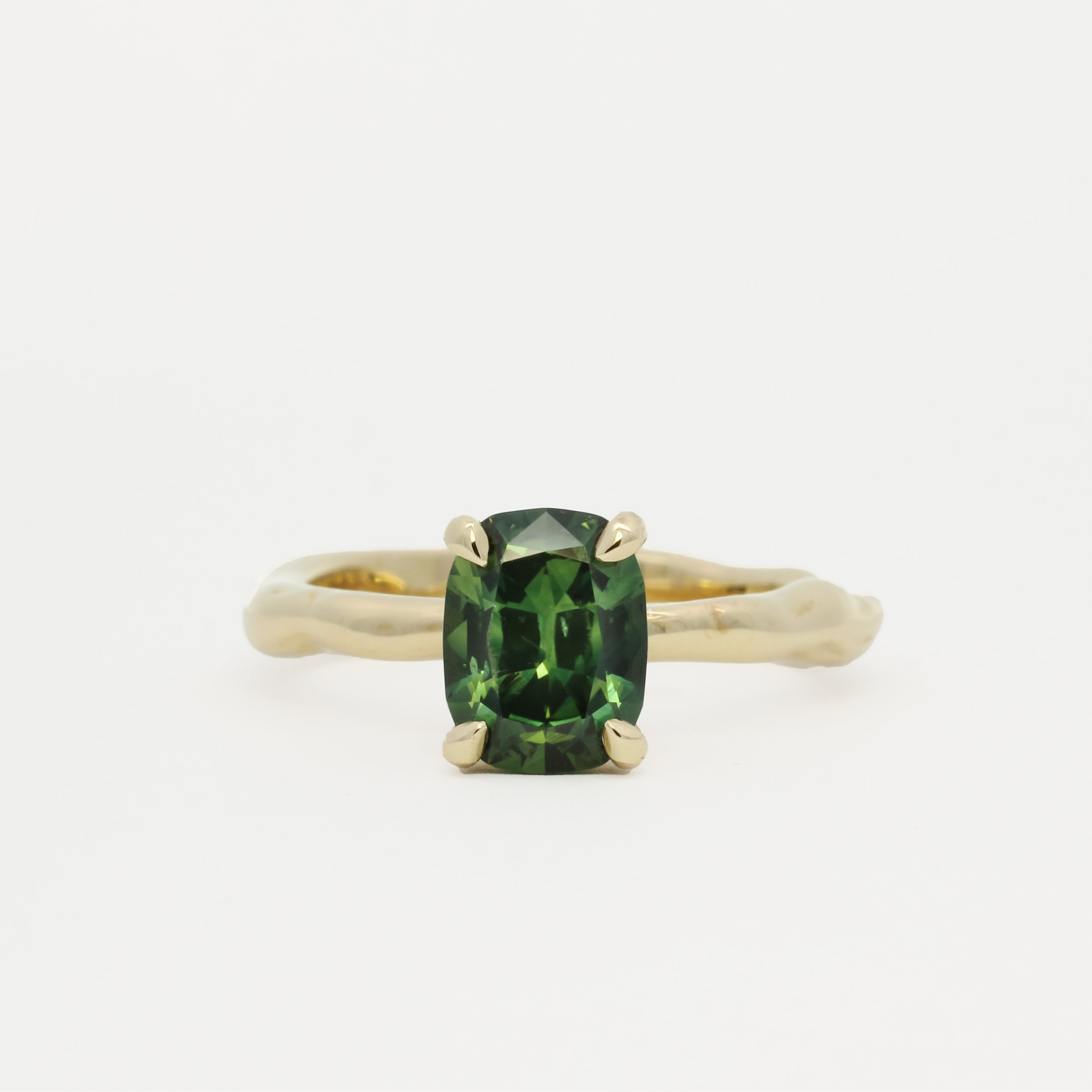 9ct Gold Green Sapphire Solitaire Engagement Ring with Organic Band-Engagement Rings-Wild Fawn Jewellery