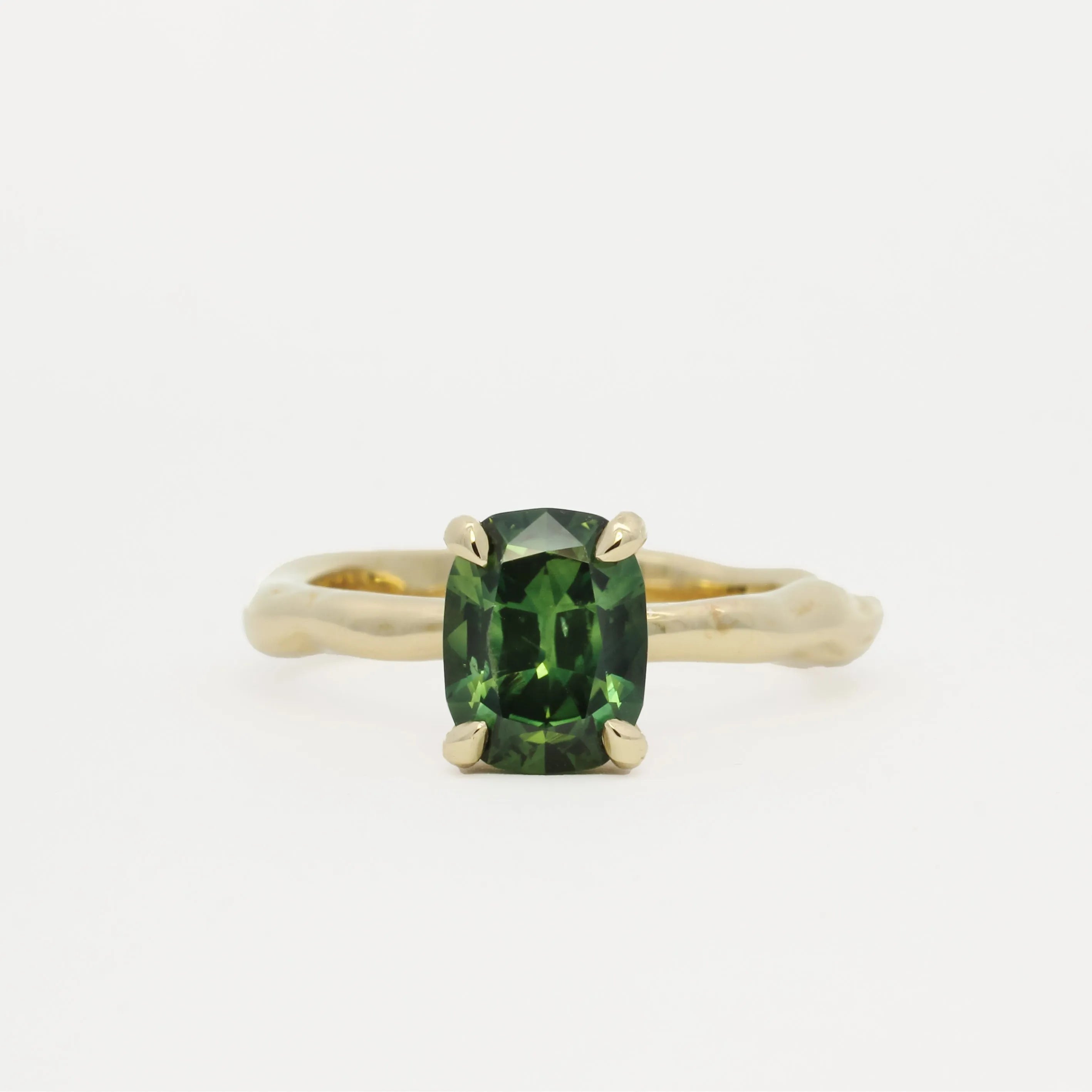 9ct Gold Green Sapphire Solitaire Engagement Ring with Organic Band-Engagement Rings-Wild Fawn Jewellery