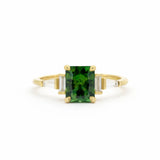 Cushion Cut Green Sapphire Engagement Ring with Tapered Baguette Diamonds