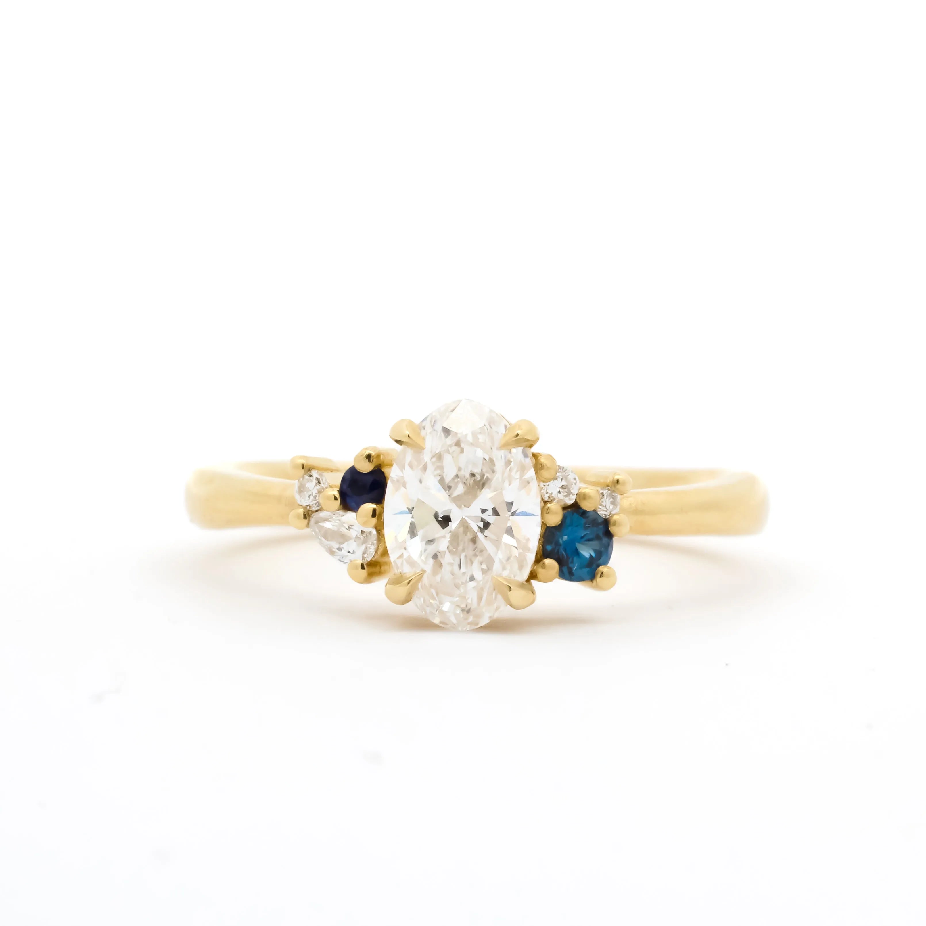 Dainty Diamond Cluster Engagement Ring with Blue Sapphires-Engagement Rings-Wild Fawn Jewellery