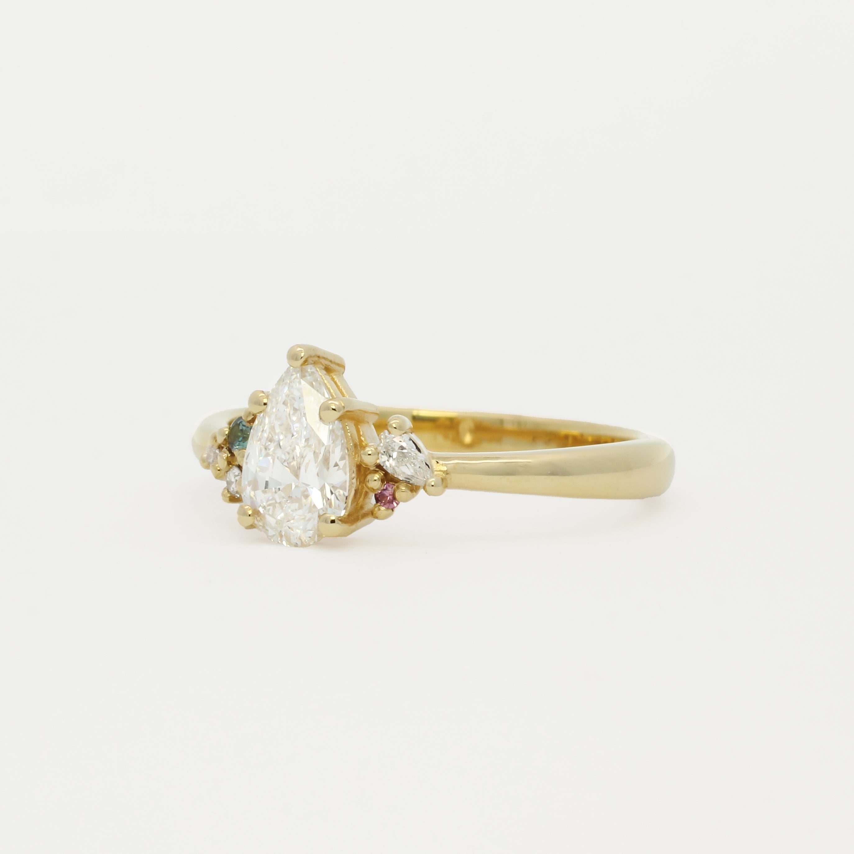 Pear Diamond Cluster Engagement Ring with Blue and Pink Sapphires-Engagement Rings-Wild Fawn Jewellery