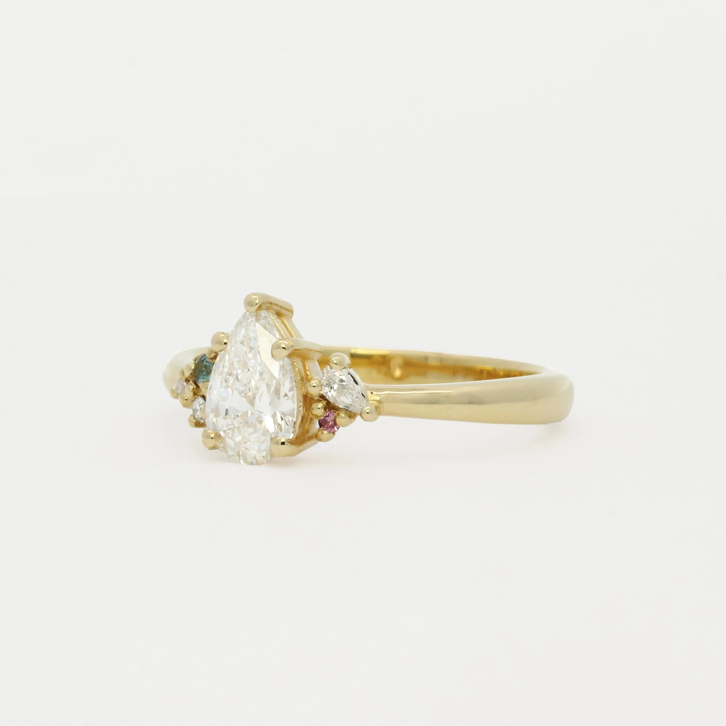 Pear Diamond Cluster Engagement Ring with Blue and Pink Sapphires-Engagement Rings-Wild Fawn Jewellery