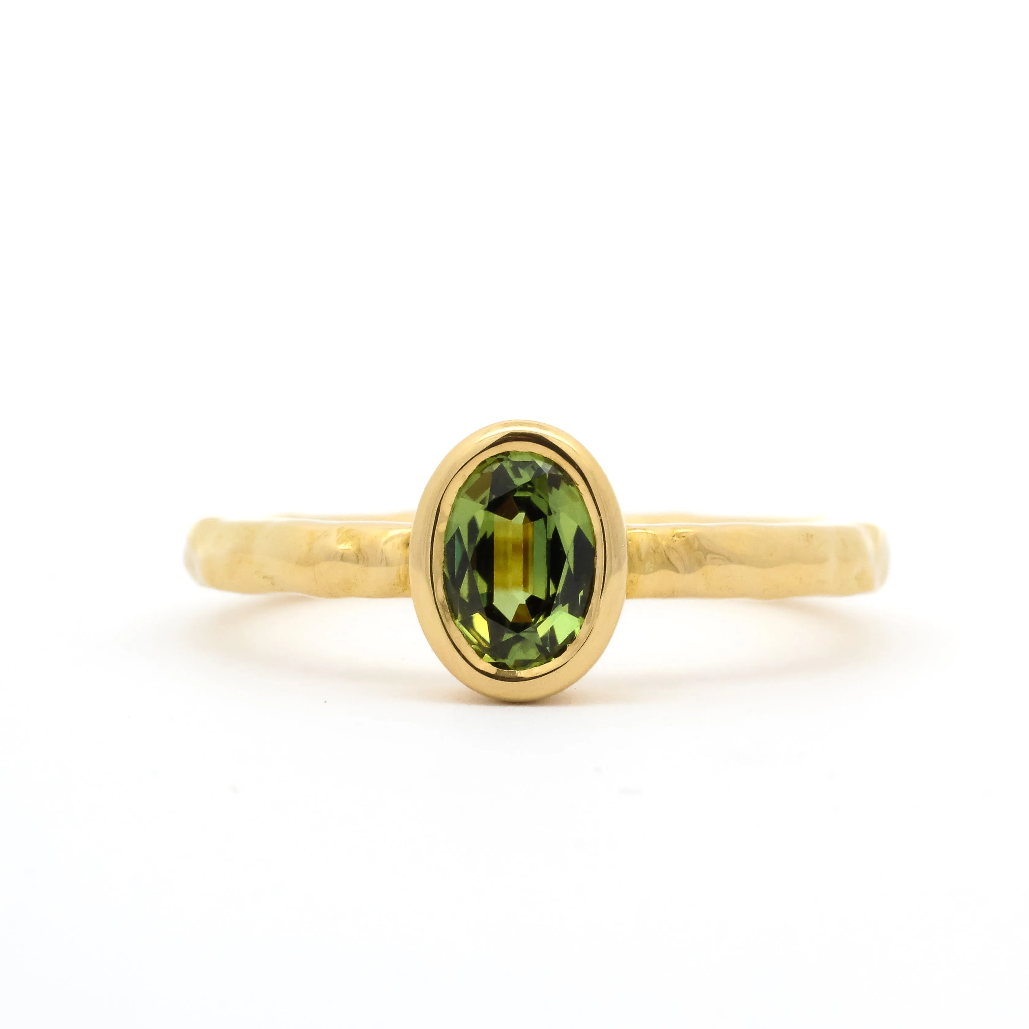 Solitaire Bezel Light Green Sapphire Engagement Ring with Organic Band-Engagement Rings-Wild Fawn Jewellery