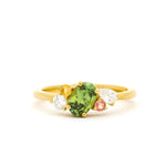 Green, Pink & Yellow Sapphire Cluster Engagement Ring with Diamonds-Engagement Rings-Wild Fawn Jewellery