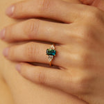 Blue/Green Sapphire Baguette with Diamond Cluster Engagement Ring