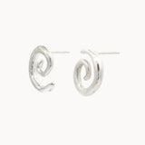 Silver spiral earrings on a white background