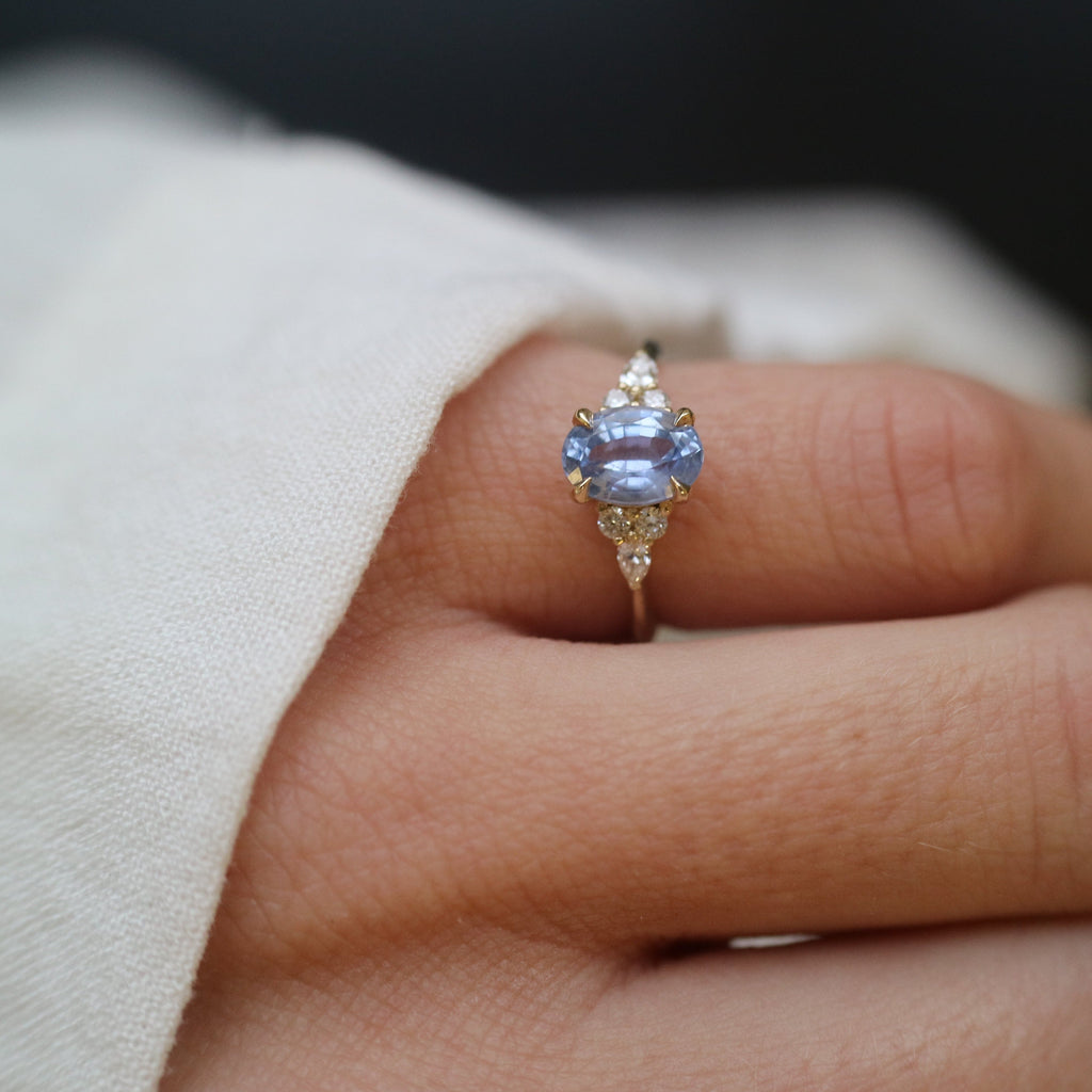 Cluster Teal Sapphire and Diamond Engagement Ring