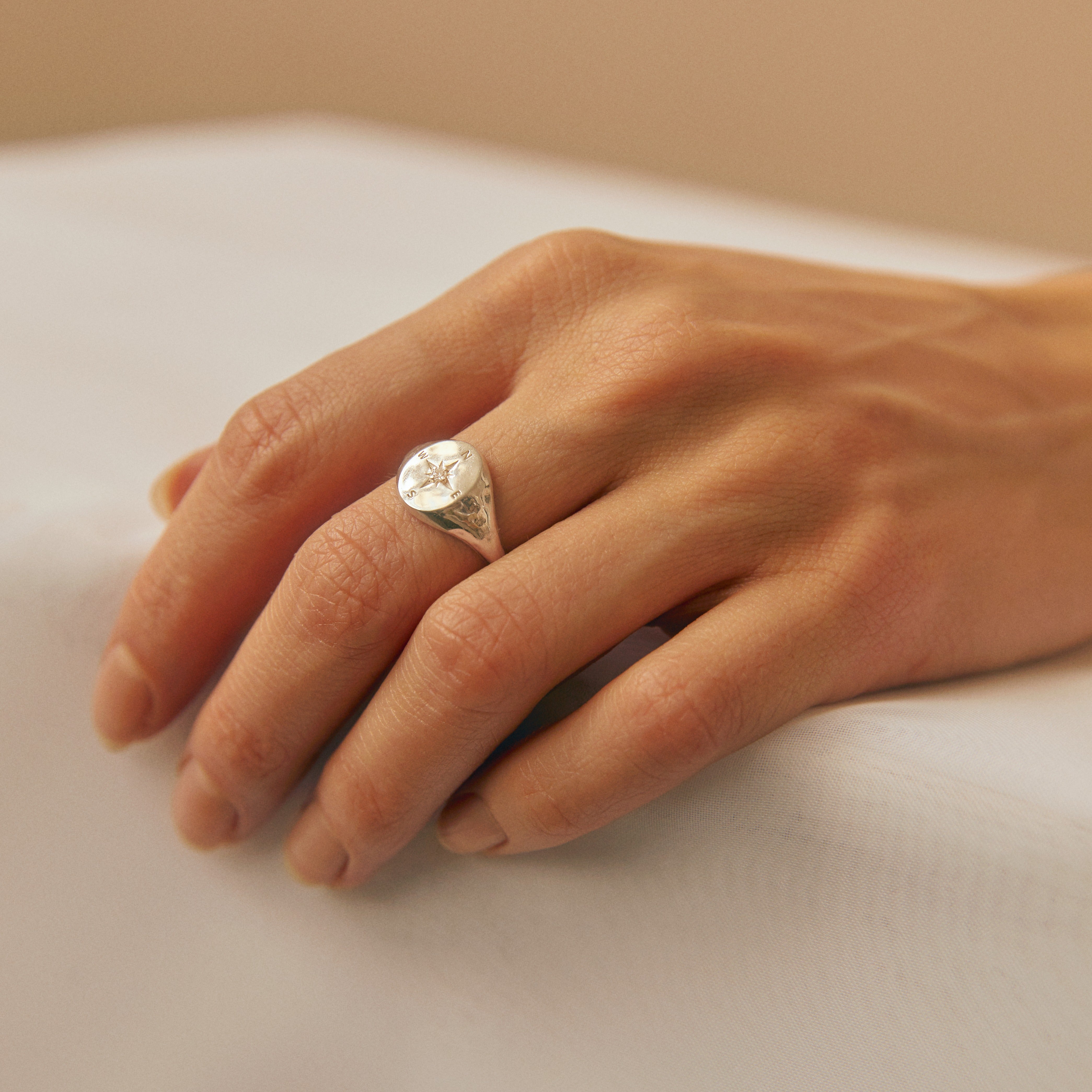 Diamond Compass Signet Ring