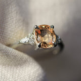 Cushion Cut Peachy Orange Sapphire Engagement Ring with Diamonds-Engagement Rings-Wild Fawn Jewellery