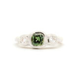 Cushion-Cut Green Sapphire Molten Organic Engagement Ring with Diamonds-Engagement Rings-Wild Fawn Jewellery