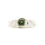 Cushion-Cut Green Sapphire Molten Organic Engagement Ring with Diamonds-Engagement Rings-Wild Fawn Jewellery