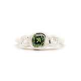 Cushion-Cut Green Sapphire Molten Organic Engagement Ring with Diamonds-Engagement Rings-Wild Fawn Jewellery