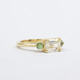 Emerald Cut Diamond with Green Sapphire Engagement Ring