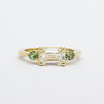 Emerald Cut Diamond with Green Sapphire Engagement Ring