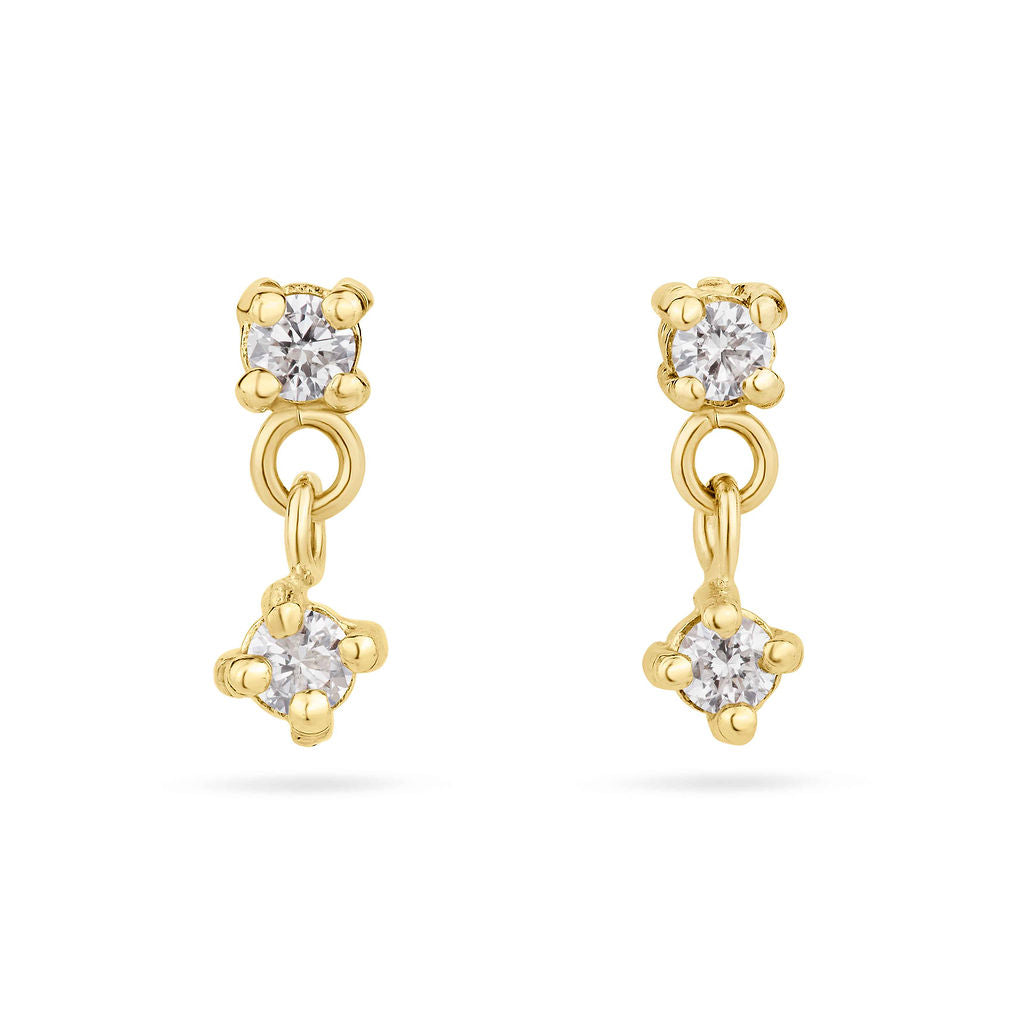 Gold Double Diamond Drop Earrings