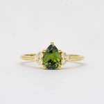 Green Pear Sapphire With Diamond Cluster Detail Engagement Ring