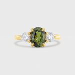 Green Sapphire Three Stone Engagement Ring with Diamonds