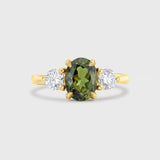 Green Sapphire Three Stone Engagement Ring with Diamonds