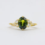 Green Sapphire and Diamond Cluster Engagement Ring