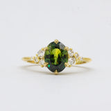 Green Sapphire and Diamond Cluster Engagement Ring