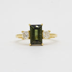 Green Tourmaline Baguette Engagement Ring with Princess Diamonds