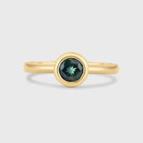Green/Blue Sapphire Bezel Set Solitaire Engagement Ring