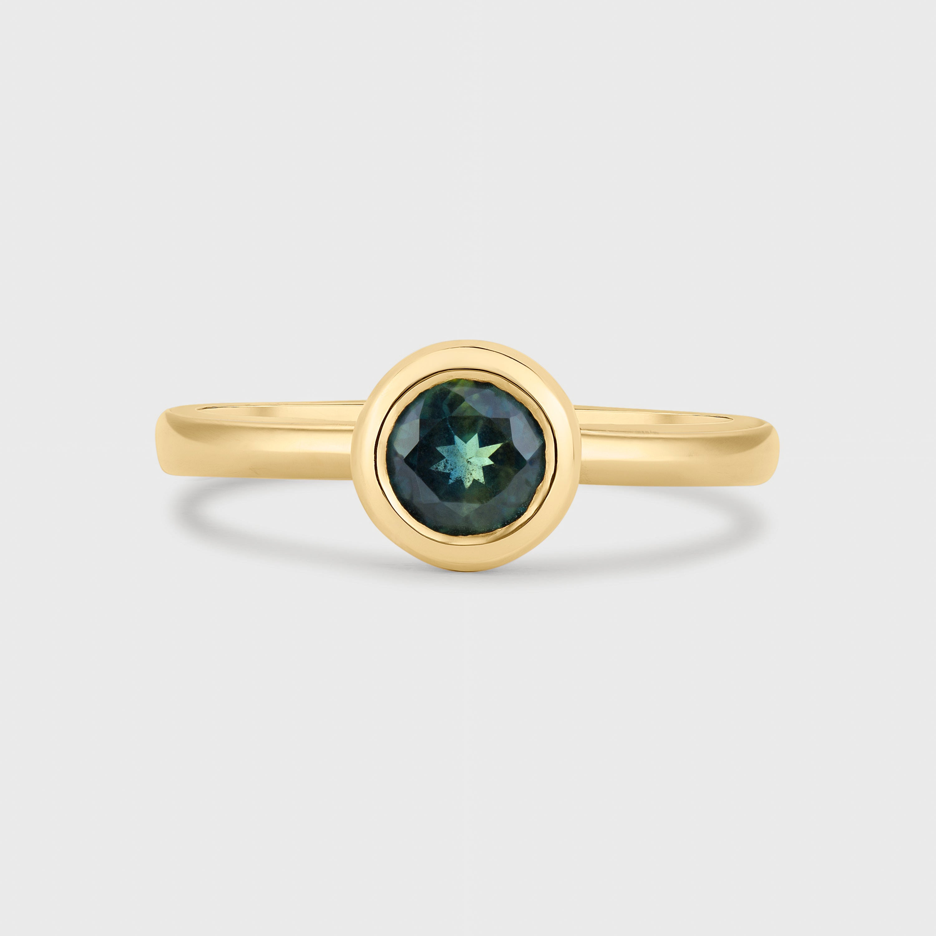 Green/Blue Sapphire Bezel Set Solitaire Engagement Ring