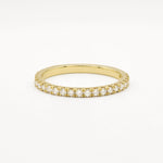 Gold eternity wedding ring in 1.6mm width with small diamonds on a white background