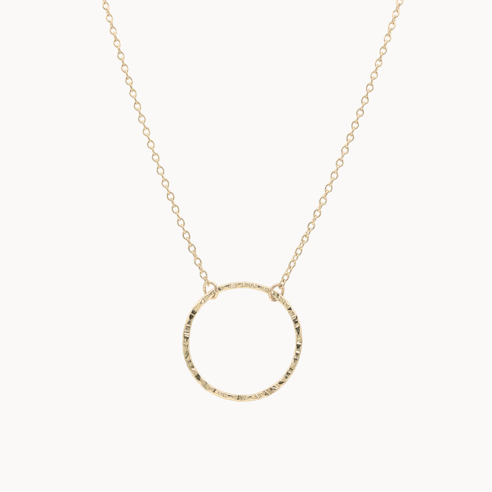 9ct Gold Open Hammered Circle Pendant Necklace-Necklaces-Wild Fawn Jewellery