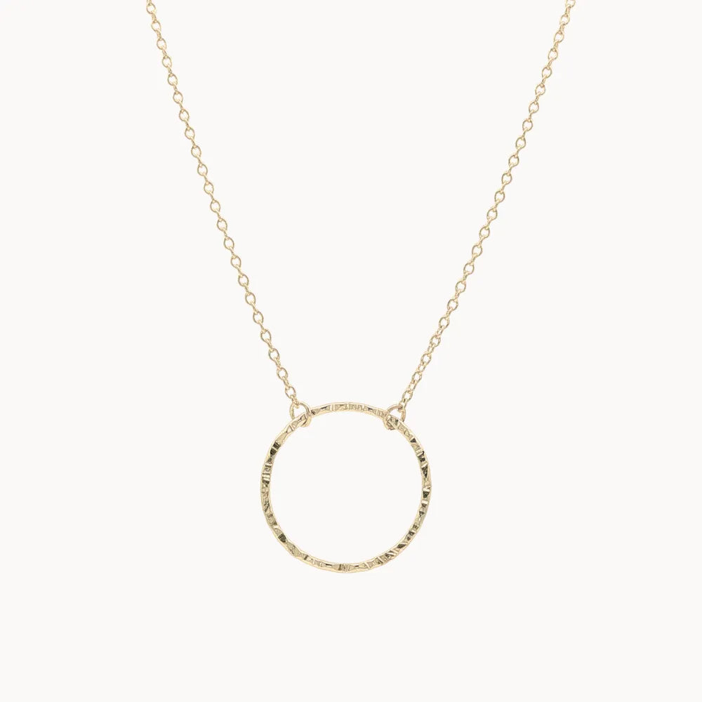 9ct Gold Open Hammered Circle Pendant Necklace-Necklaces-Wild Fawn Jewellery