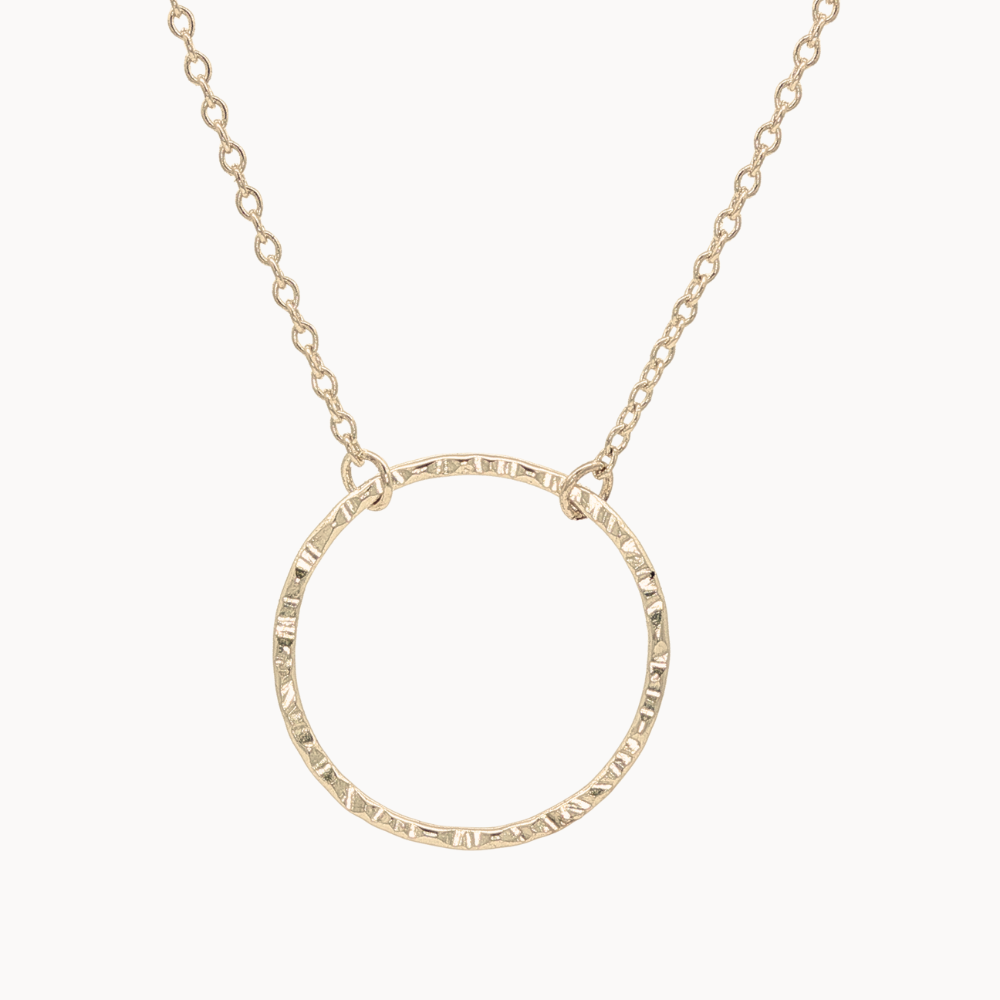 9ct Gold Open Hammered Circle Pendant Necklace-Necklaces-Wild Fawn Jewellery