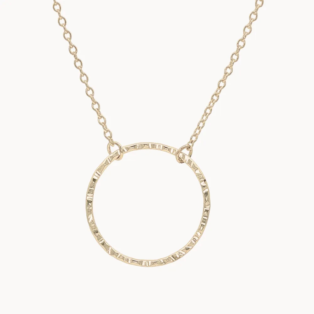 9ct Gold Open Hammered Circle Pendant Necklace-Necklaces-Wild Fawn Jewellery