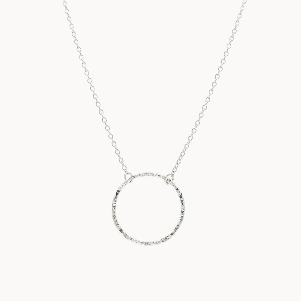 Silver Open Hammered Circle Pendant Necklace-Necklaces-Wild Fawn Jewellery