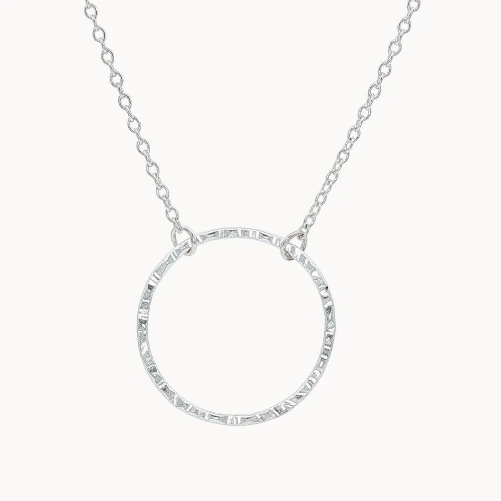 Silver Open Hammered Circle Pendant Necklace-Necklaces-Wild Fawn Jewellery