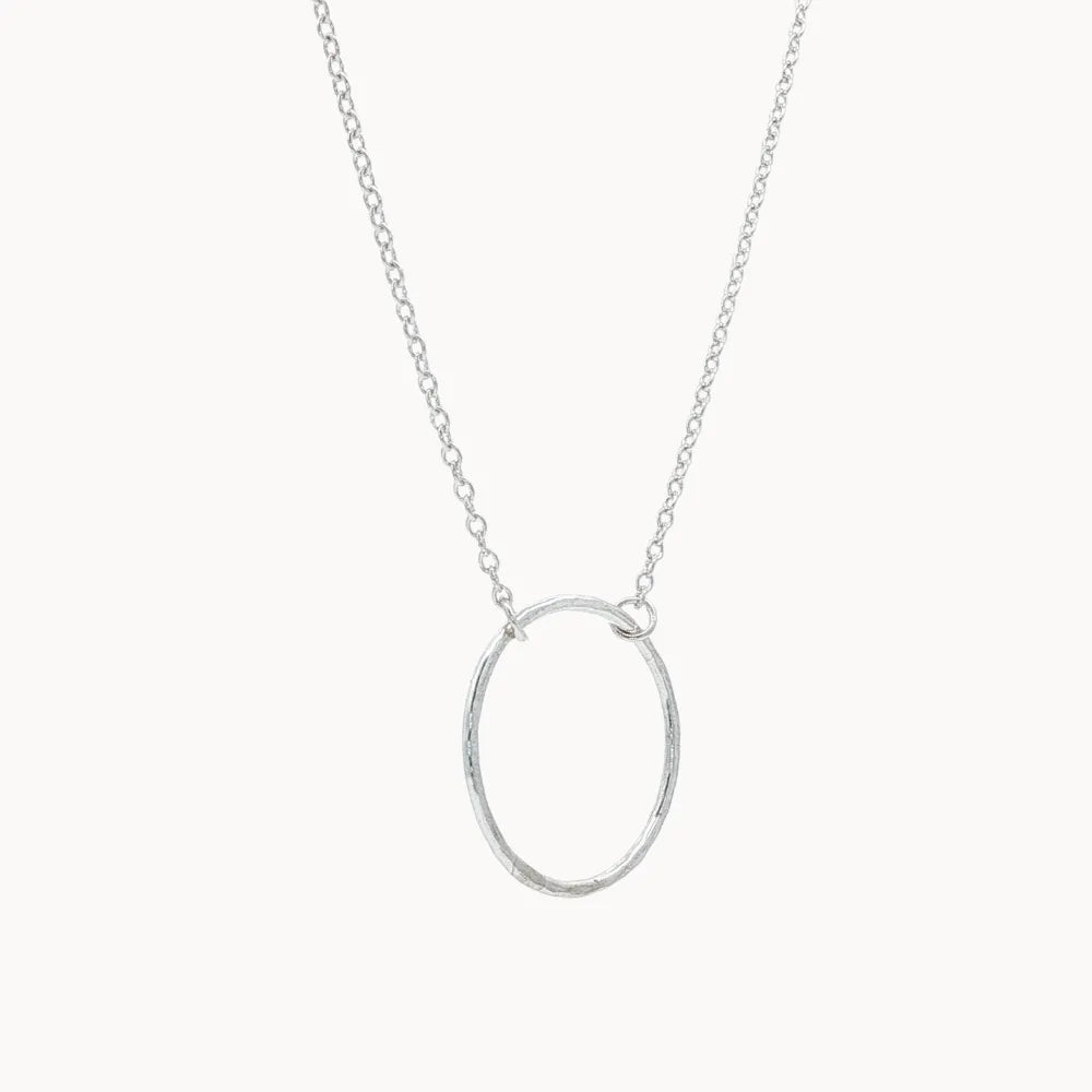 Silver Open Hammered Circle Pendant Necklace-Necklaces-Wild Fawn Jewellery